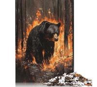 1000 Pieces Black Bear in Fire Jigsaw Puzzles Wooden Puzzles for Adults & Teenager Jigsaw Puzzles for Adults 1000pcs (75x50cm)