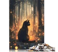 1000 Pieces Black Cat in Magical Forest Jigsaw Puzzles Difficulty Jigsaw Puzzles Education Games Toys (38x26cm)
