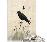 1000 Pieces Black Crow And Butterflies Jigsaw Puzzles for Adults Wooden Puzzles for Adults Puzzles Learning Educational Toys 1000pcs (75x50cm)