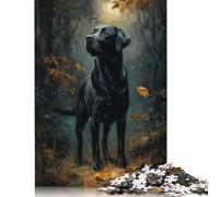 1000 Pieces Black Labrador in Autumn Forest Jigsaw Puzzles for Adults Wooden Puzzles for Adults & Teenager Family Activity Jigsaw Puzzles 1000pcs (75x50cm)