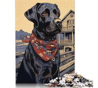 1000 Pieces Black Labrador with Bandana Creative Square Jigsaw Puzzles for Adults And Wooden Puzzles Challenging Game 1000pcs (75x50cm)