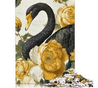 1000 Pieces Black Swan And Golden Flowers Creative Square Wooden Jigsaw Puzzles for Adults Educational Game Challenge Toy 1000pcs (75x50cm)