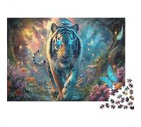 1000 Pieces Blue-eyed Tiger in Enchanted Forest Educational Games Puzzle Jigsaw Puzzles Wildlife Fun Challenge for Adults, Home Decor Jigsaw 52x38cm/1000pcs