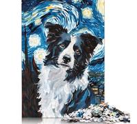 1000 Pieces Border Collie Starry Night Jigsaw Square Puzzle for Adults Wooden Puzzles Unique Challenge Games 1000pcs (75x50cm)