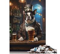 1000 Pieces Boston Terrier Beer Dog Square Jigsaw Puzzles for Adults And Wooden Puzzles 1000pcs (75x50cm)