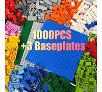 1000 Pieces Building Blocks, Classic Stackable Base Plates, 3 6.3" x 6.3" Blue, Gray and Green Base Plates,Compatible with All Major Brands