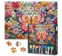 1000 Pieces Butterfly and Flowers Jigsaw Puzzles for Adults Embroidery of Butterfly Jigsaw Puzzle for Adults Artwork Decor Challenging Intelligence Puzzles for Family Indoor Games 27.5"x19.7"