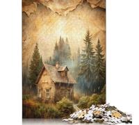 1000 Pieces Cabin in The Papers Rainy Day Jigsaw Square Puzzle for Adults Paper Puzzles Unique Challenge Games 38x26cm/1000pcs
