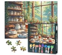 1000 Pieces Cafe Puzzles for Adults Intelligence Challenging Cozy Coffee Shop Jigsaw Puzzles for Family Game Gifts Coffee Cake Afternoon Tea Puzzle Art for Home Decor 27.5"X19.7"