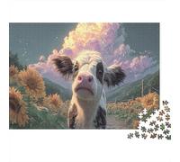 1000 Pieces Calf in Sunflower Field Educational Games Puzzle Jigsaw Puzzles Wildlife Fun Challenge for Adults, Home Decor Jigsaw 38x26cm/1000pcs