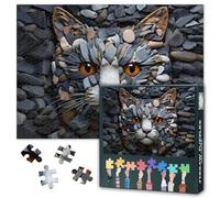 1000 Pieces Cat Face Made with Various Stones Jigsaw Puzzles for Adults Impossible Difficult Funny Puzzle Adults Challenge Puzzle for Family Decompression Cat Face Puzzles for Wall Art 27.5"X19.7"