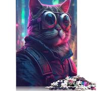 1000 Pieces Cat Glasses Jacket City Jigsaw Puzzles Adults Difficulty Puzzles Strengthen Relationships between Family Members 1000pcs (38x26cm)