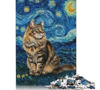 1000 Pieces Cat in Starry Night Style Puzzle for Adults Puzzles for Adults & Teenager Secret Santa Gifts 1000pcs (75x50cm)
