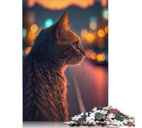 1000 Pieces 'Cat Looks at The Street Jigsaw Puzzle Wooden Puzzle Adult Jigsaw Puzzle Sustainable Puzzle for Adults 1000pcs (75x50cm)