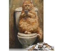 1000 Pieces Cat Phone Toilet Texting Jigsaw Puzzles for Adults Wood Puzzle Jigsaws Puzzling for Gift 1000pcs (75x50cm)