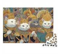 1000 Pieces Cats Premium Jigsaw Puzzle Set, Extra-Thick Cardboard, An Artistic Royal Portrait of Elegant Cats Indoor Leisure Gift, 52x38cm/1000pcs
