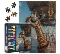 1000 Pieces Challenging Pilot Giraffe Jigsaw Puzzles for Adults Giraffe in a Hot Air Balloon High up in the Sky Jigsaw Puzzle for Adults as Gifts Home Decor Intelligence Puzzles Giraffe 27.5"X19.7"