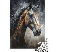 1000 Pieces Charcoal Horse Portrait Jigsaw Square Puzzle for Adults Wooden Puzzles Unique Challenge Games 1000pcs (75x50cm)