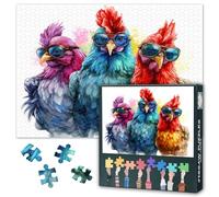 1000 Pieces Chickens with Sunglasses Painting Puzzle for Adults- Funny Animal Art Jigsaw Puzzles Difficulty Puzzles Rompecabezas para 19.7" x 27.5"