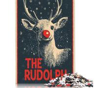 1000 Pieces Christmas Rudolph The Reindeer Poster for Adults Difficult Jigsaw Puzzles Puzzles Wooden Puzzles Educational Game for Adult Teenagers 1000pcs (75x50cm)