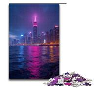 1000 Pieces City Neon Lights Puzzles for Adults Wooden Jigsaw Family Games 1000 PCS(75x50cm)