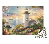 1000 Pieces Coastal Lighthouse Jigsaw Puzzle for Adults Paper Material Educational Sea View Puzzle Relaxing Brain Training Wall Art 70x50cm/1000pcs