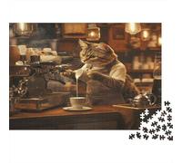 1000 Pieces Coffee Shop Cat Paper Jigsaw Puzzle for Adults Mental Training Relaxation Wall Art Game Paper Puzzle 52x38cm/1000pcs
