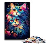 1000 Pieces Color Painting Psychedelic Cat Adult Jigsaw Puzzles Family Fun Family Game Stress Reliever Difficult Challenge 75x50cm