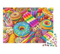 1000 Pieces Colorful Dessert Paper Jigsaw Puzzle for Adults Thick Eco-Friendly Brain Teaser Candy Room Decor Gift 52x38cm/1000pcs