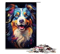 1000 Pieces Colorful Psychedelic Australian Shepherd Puzzle Game Jigsaw Puzzle for Adults Suitable for Couples for And Teenager Age 14 Years Up 1000 PCS(75x50cm)