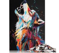 1000 Pieces Colorful Wolf Howl Jigsaw Square Puzzle for Adults Wooden Puzzles Unique Challenge Games 1000pcs (75x50cm)