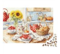 1000 Pieces Country Kitchen Jigsaw for Adults Premium Paper Puzzle Brain Training Teapot Scene Home Decor 70x50cm/1000pcs