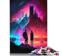 1000 Pieces Couple Watch The City Burn Jigsaw Puzzles for Adults Jigsaw Puzzle for Family Time Brain Challenge (38x26cm)