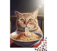 1000 Pieces Creative Jigsaw Puzzles Funny Cat Eating Ramen 1 Jigsaw Puzzles Rectangular Puzzle Educational Toy for Adults 1000pcs (38x26cm)