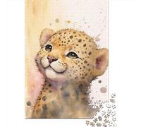 1000 Pieces Cute Baby Leopard Painting Jigsaw Puzzle, Creative Rectangular Paper Jigsaw Puzzles for Adults, Large Puzzles for Family Educational Game 1000pcs (38x26cm)
