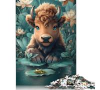 1000 Pieces Cute Calf with Frog in Pond for Adults Difficult Jigsaw Paper Puzzle for Adults Christmas Eve Gifts 1000pcs (38x26cm)