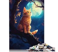 1000 Pieces Cute Cat Looking at Moon Jigsaw Puzzle Adults Difficulty Puzzles Educational Toy Games Family Decoration 1000pcs (75x50cm)
