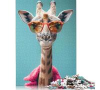 1000 Pieces Cute Giraffe with Glasses Jigsaw Puzzles Adults Difficulty Puzzles Strengthen Relationships between Family Members 1000pcs (75x50cm)