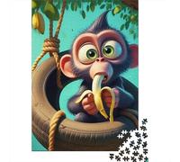 1000 Pieces Cute Monkey Paper Jigsaw Puzzle for Adults Thick Eco Friendly Brain Challenge Home Wall Decor Animal Theme Puzzle 38x26cm/1000pcs
