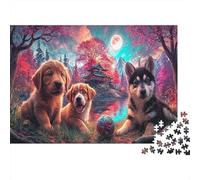 1000 Pieces Cute Puppies by The Lake Educational Games Puzzle Jigsaw Puzzles Pet Fun Challenge for Adults, Home Decor Jigsaw 38x26cm/1000pcs