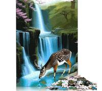 1000 Pieces Deer Drinking Water near Waterfall for Adults Difficult Jigsaw Puzzles Wood Puzzles Wooden Puzzles Game Toys for Adults 1000pcs (75x50cm)