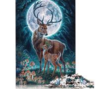 1000 Pieces Deer Fawn Moonlit Forest Jigsaw Puzzles for Adults Wooden Puzzle Educational Game for Adult Teenagers 1000pcs (75x50cm)