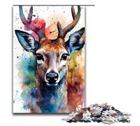 1000 Pieces Deer Watercolor Adult Jigsaw Puzzles Family Fun Family Game Stress Reliever Difficult Challenge 75x50cm