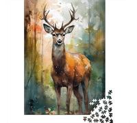 1000 Pieces Deer Watercolors Jigsaw Puzzles for Adults Wooden Puzzle Educational Game for Adult Teenagers 1000pcs (75x50cm)