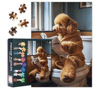 1000 Pieces Dog Reading a Newspaper in Bathroom Jigsaw Puzzles for Adults Challenging Dog Sitting on a Toilet Jigsaw Puzzles Funny Animal Theme Puzzle for Family Friends Gift 27.5"X19.7"