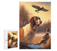 1000 Pieces Dogs Hunting Pheasants Wooden Jigsaw Puzzle, Challenging and Fun Activity - Interesting and Warm Art Adult Puzzles - Modern Home Decor
