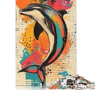 1000 Pieces Dolphin Splash Art Dynamic Dolphin Illustration Modern Pop Art Marine Design Puzzle for Adults Puzzles for Adults & Teenager Secret Santa Gifts 1000pcs (75x50cm)