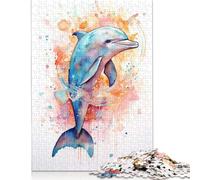 1000 Pieces Dolphin Watercolor for Adults Difficult Jigsaw Puzzles Puzzle Jigsaws for Adults Family Activity Jigsaw Puzzles 1000pcs (75x50cm)