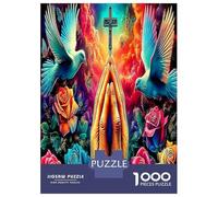 1000 Pieces Doves in Paradise Jigsaw Puzzles Great Gift Beautiful Decoration Worship The Cross Puzzles Educational Games for Adults Kids Family 38x26cm/1000pcs