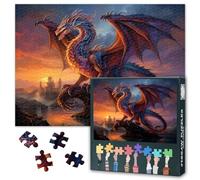 1000 Pieces Dragon Jigsaw Puzzles Fun Puzzle for Adults Family Decompression Challenging Dragon on The Lake at Sunset Puzzles as Gift for Friends Party Game Night 27.5"X19.7"